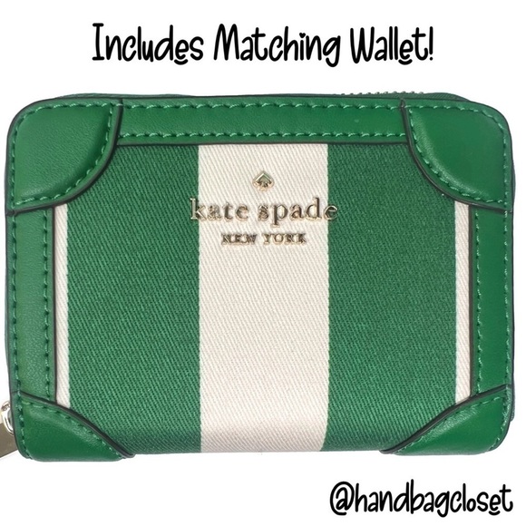 Kate Spade Traveler Canteen Crossbody Bag Green Even Stripe Jacquard K6119 KS141 - Picture 14 of 16